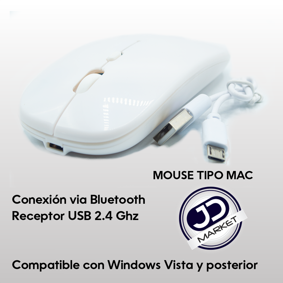 Mouse Inalámbrico Diseño Ultra Delgado, Slim Tipo Mac Blanco