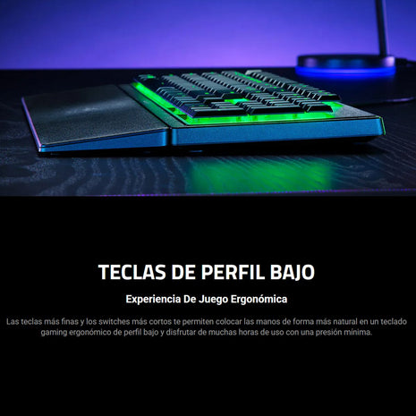 Razer Teclado Ornata V3 X RGB gaming con teclas low-profile, silencioso, reposamuñecas ergonómico y resistente En Español