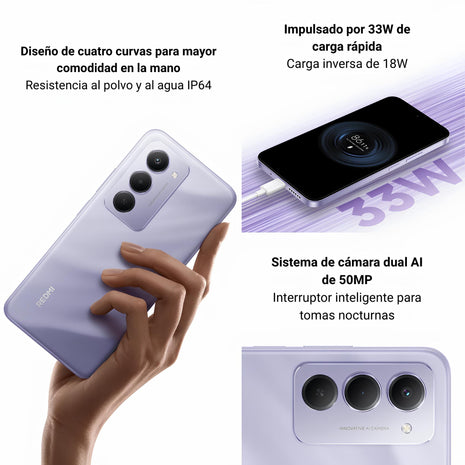 Celular Xiaomi Redmi 15 Dual SIM Pantalla 6.9" 144Hz 256GB/16GB(8+8) 50MP IA IP64 7000mAh/33W - Negro