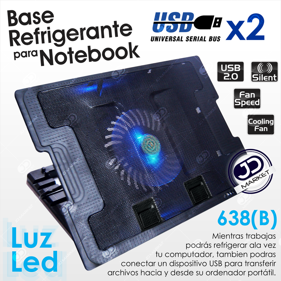 Base Refrigerante Portátil Cooling Pad 638b, 5 Nivel / 2 Usb