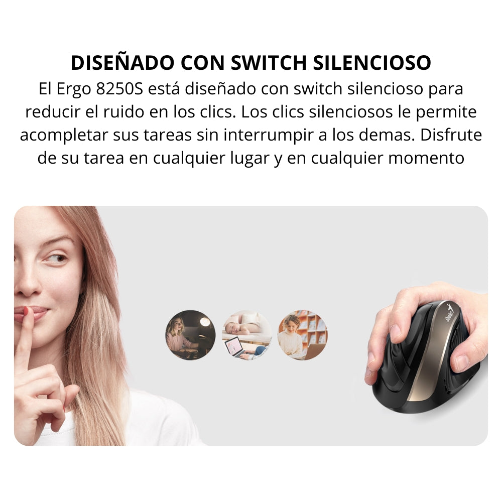 Mouse Vertical Genius Ergo 8250s Inalámbrico 6 Botones, Gray Silver
