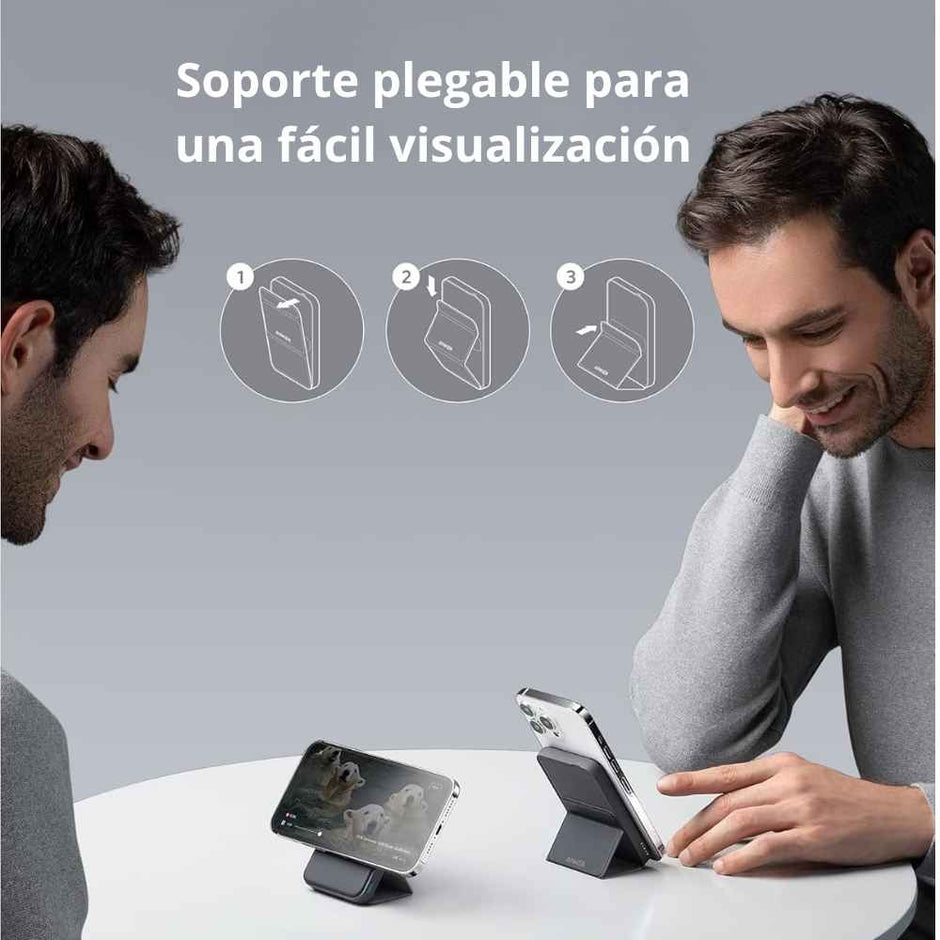 Batería Magnética Power Bank Anker MagGo 622 MagSafe 5000mAh Soporte Plegable USB-C iPhone - Negro
