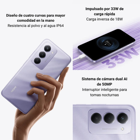 Celular Xiaomi Redmi 15 Dual SIM Pantalla 6.9" 144Hz 256GB/16GB(8+8) 50MP IA IP64 7000mAh/33W - Morado