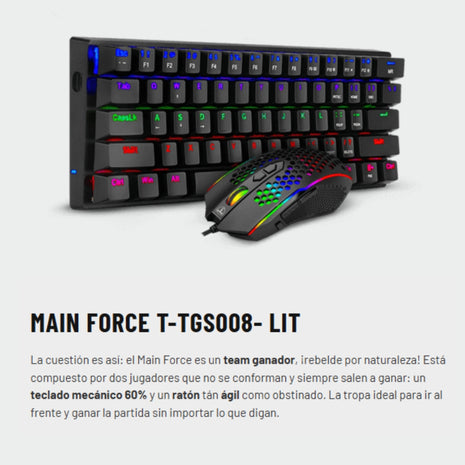 T-Dagger Combo Gamer Main Force TGS-008 LIT Teclado Mecánico 60% + Mouse RGB Chroma