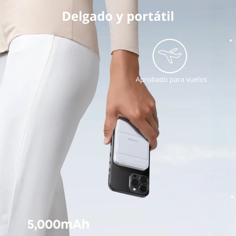 Batería Magnética Power Bank Anker MagGo 622 MagSafe 5000mAh Soporte Plegable USB-C iPhone - Blanco