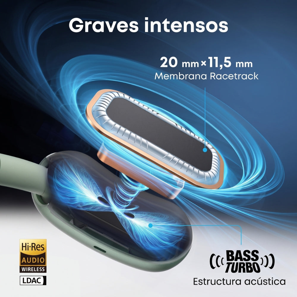 Audífonos Inalámbricos Soundcore AeroFit 2 Open-Ear Bluetooth 5.4 IP55 Hasta 42H con LDAC - Verde