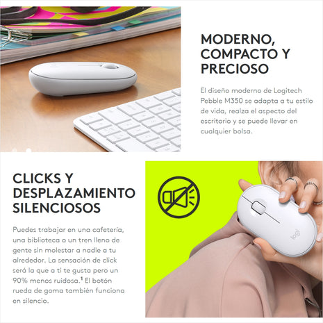 Mouse Inalámbrico Multdispositivo Bluetooth Logitech Pebble M350 - Blanco