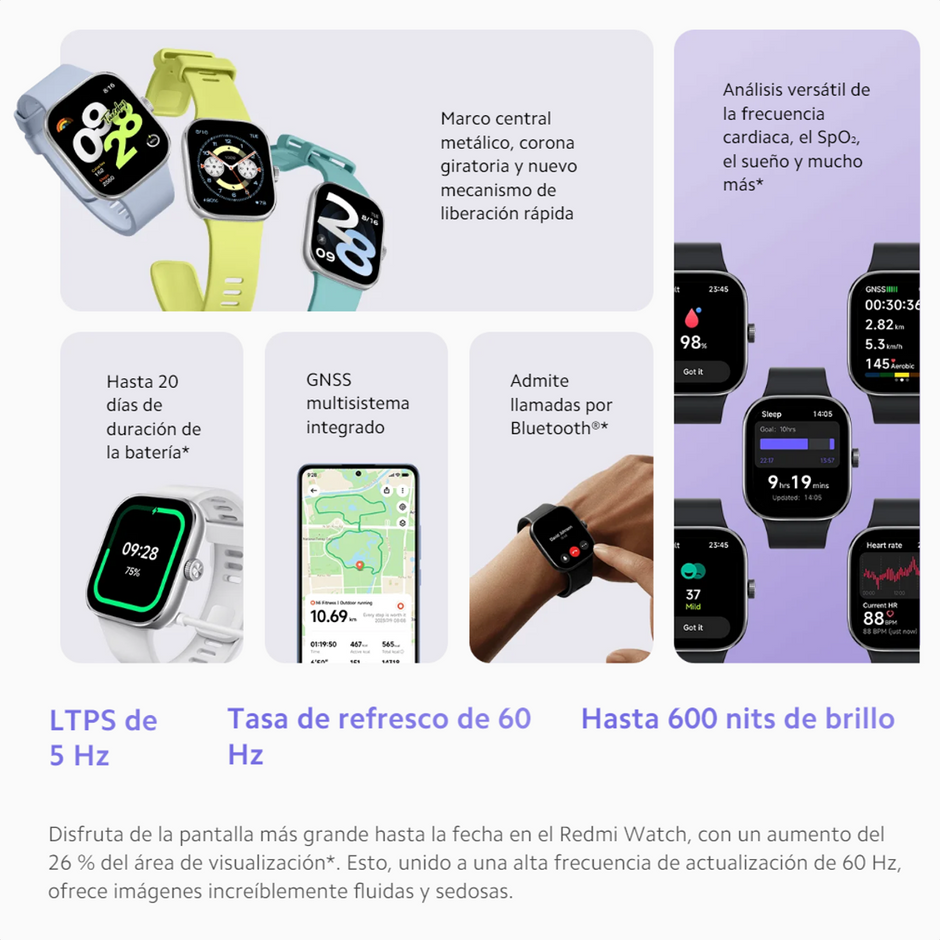 Reloj Inteligente Smartwatch Xiaomi Redmi Watch 4  AMOLED 1.97” Marco Aluminio GPS Llamadas 5ATM - Negro
