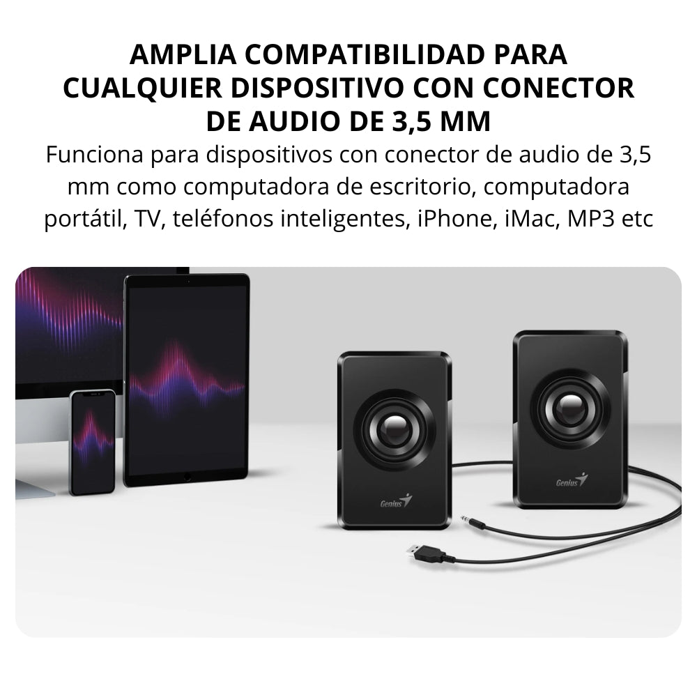Parlantes USB Genius SP-U125 Sonido Estéreo 3W y Control de Volumen con Entrada 3.5mm - Negro/Azul