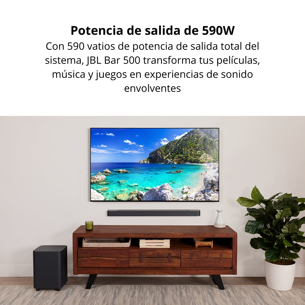 Barra de Sonido JBL BAR 500 PRO 5.1 Dolby Atmos® 590W Subwoofer 10” Wi-Fi Multibeam™ PureVoice HDMI eARC
