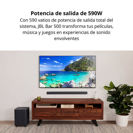 Barra de Sonido JBL BAR 500 PRO 5.1 Dolby Atmos® 590W Subwoofer 10” Wi-Fi Multibeam™ PureVoice HDMI eARC