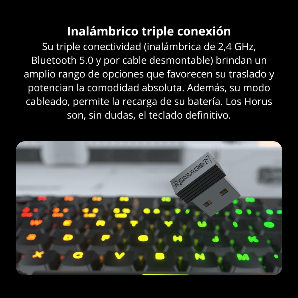 Teclado Gamer Mecanico Redragon Horus TKL Inalambrico Bajo Perfil Switch Red - Negro