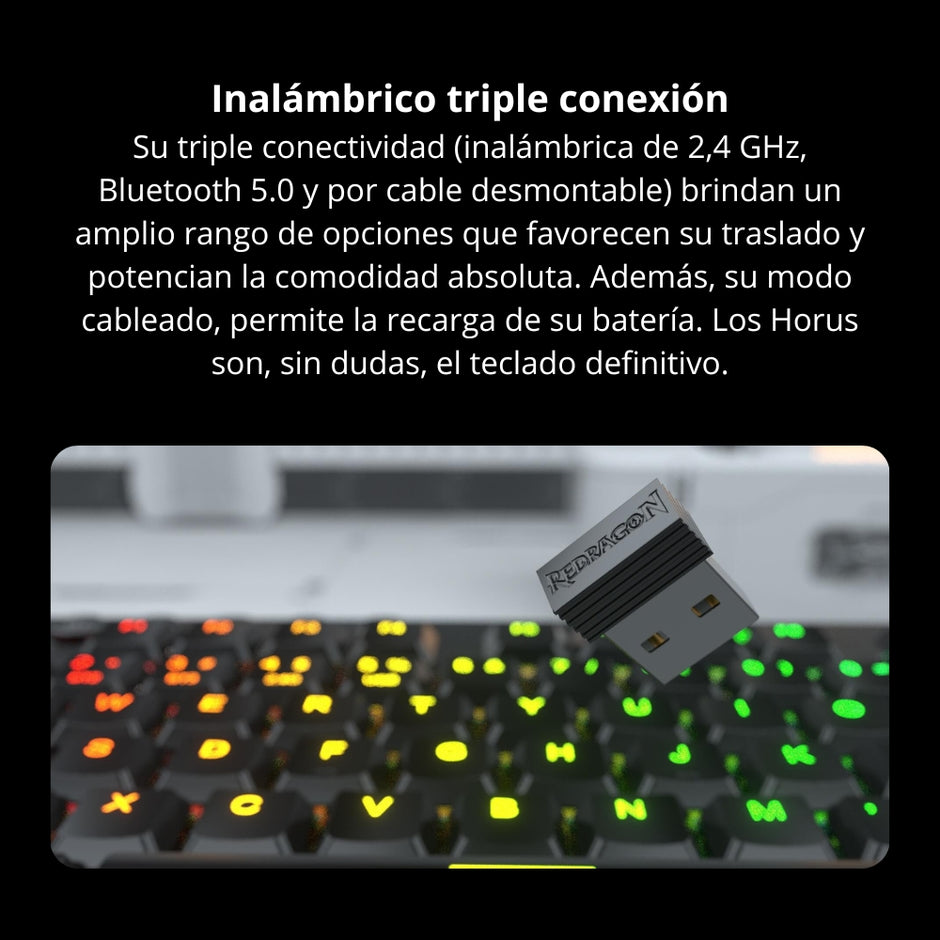 Teclado Gamer Mecanico Redragon Horus TKL Inalambrico Bajo Perfil Switch Red - Negro