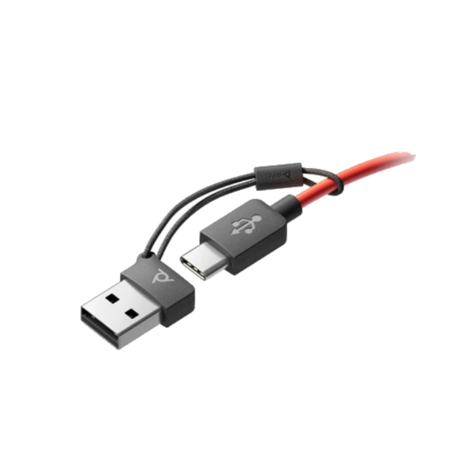 Diadema Alambrica HP Poly BW 3220 USB-C + USB-A con Microfono, Negro/Rojo