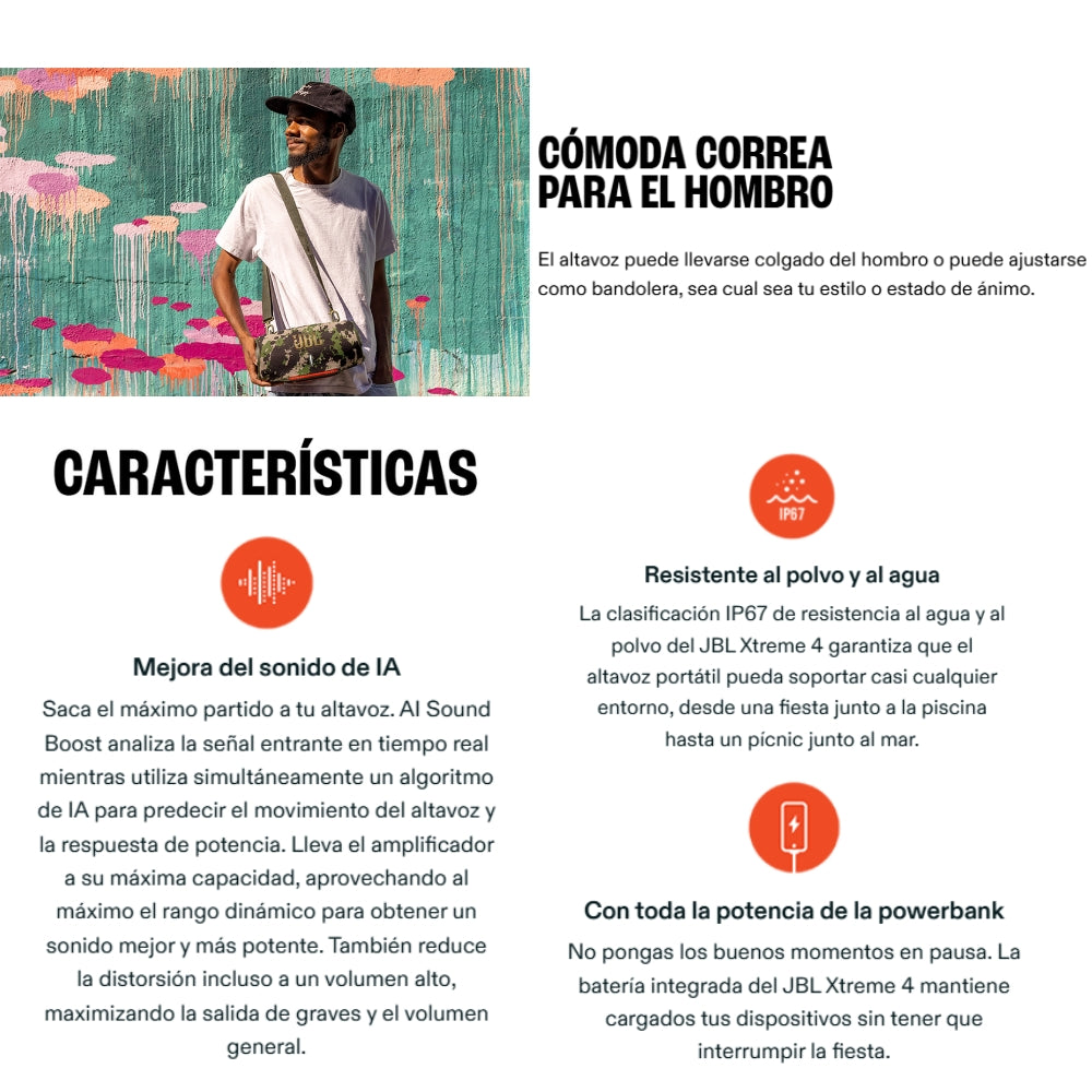 Altavoz Portátil JBL Xtreme 4 Resistente al Agua y al Polvo IP67 con Sonido JBL Pro, Negro