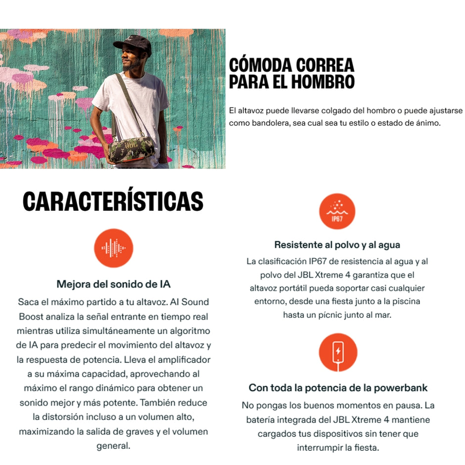 Altavoz Portátil JBL Xtreme 4 Resistente al Agua y al Polvo IP67 con Sonido JBL Pro, Negro