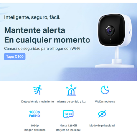 Cámara De Seguridad Wifi TP-Link Tapo C100, Full Hd y Audio