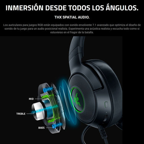 Razer Kraken V3 Audífonos Gamer RGB USB / THX Audio, Negro