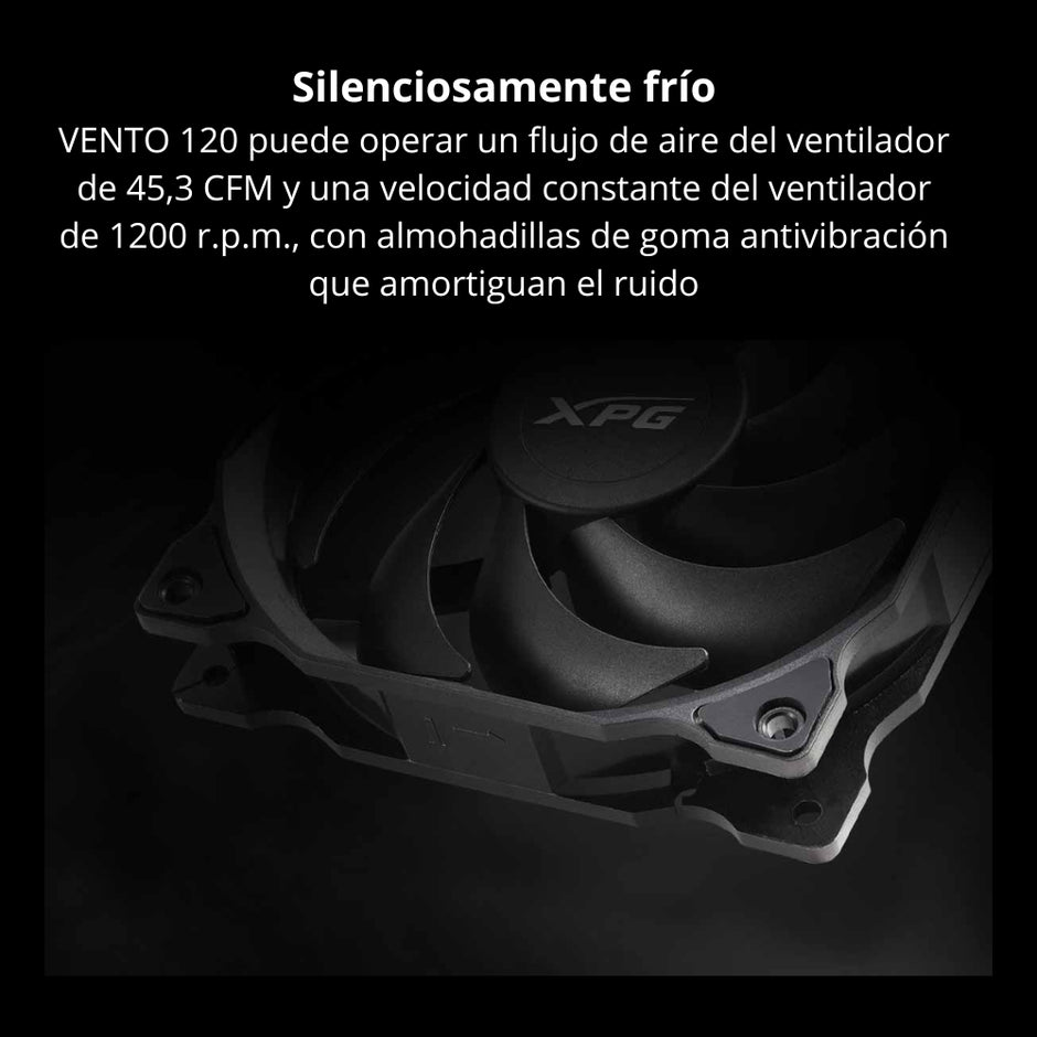 Ventilador XPG Vento 120 para PC 1200RPM, 45.3 CFM Silencioso y Almohadillas Antivibración - Negro