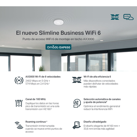 Access Point De Techo Wi-Fi 6 TP-Link EAP650 AX3000 con PoE+, Mesh y Seguridad WPA3