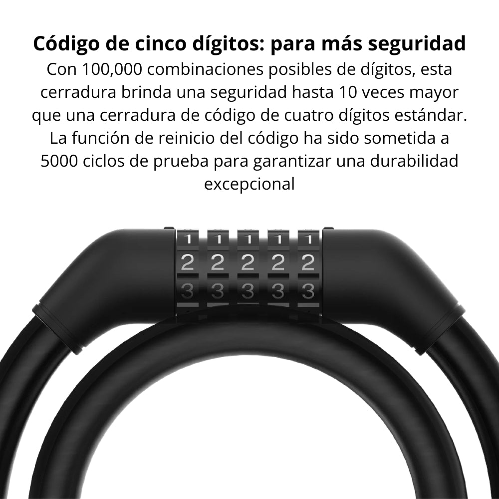 Guaya de Seguridad Xiaomi Electric Scooter Cable Lock Cable Acero 1200mm Código 5 Dígitos 1500N - Negro