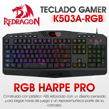 Teclado Gamer Redragon K503a Rgb Harpe Pro Macros Multimedia