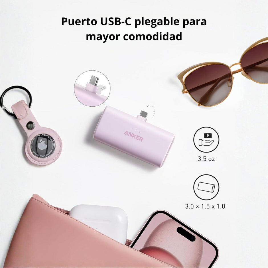 Batería Power Bank ANKER Nano de 5000mAh/22.5W con Conector USB-C Integrado - Blanco