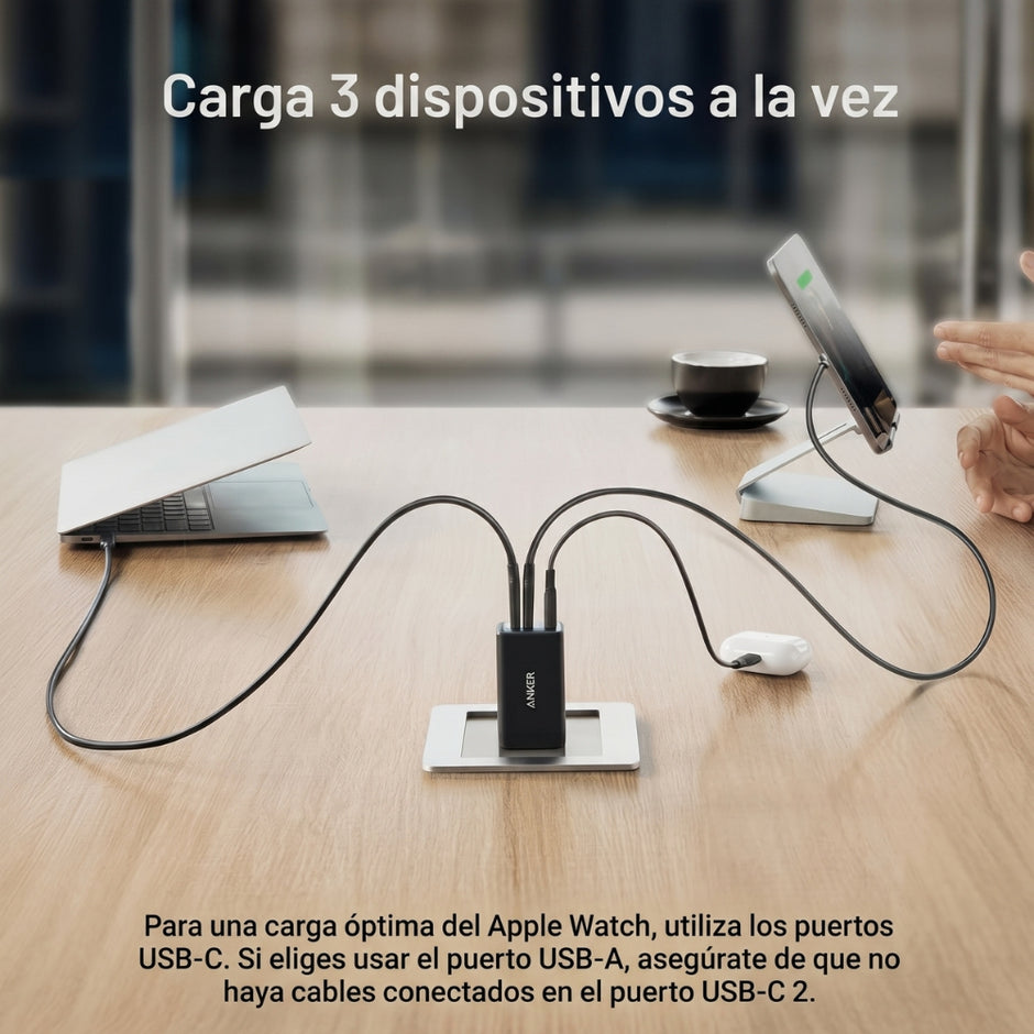 Cargador Anker 735 65W GaN II 2 USB-C 1 USB-A Power Delivery para Laptop y Celular