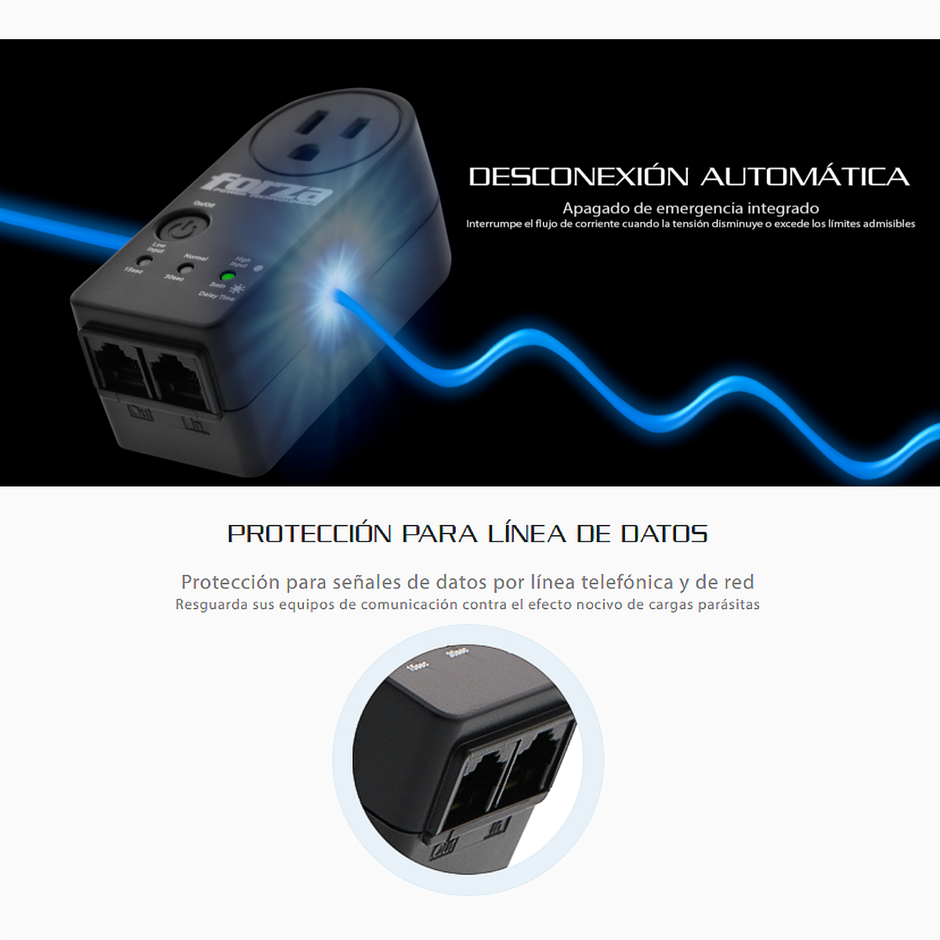 Protector de Voltaje Forza FVP-1201N 900J/1800W Protección contra Picos PC y Electrodomésticos