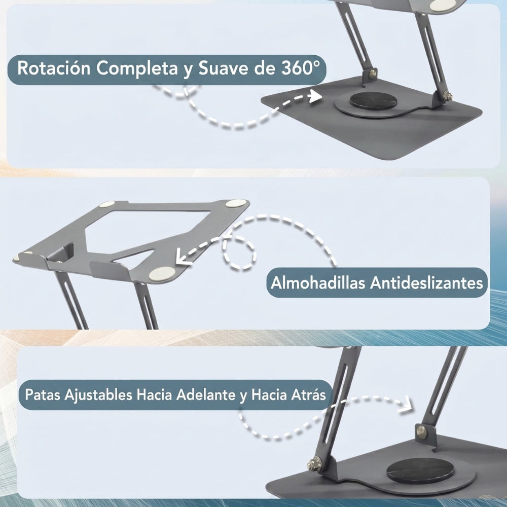 Base Portátil Plegable Metálica Unitec LS-070 Elevada con Giro 360° Superficie Antideslizante