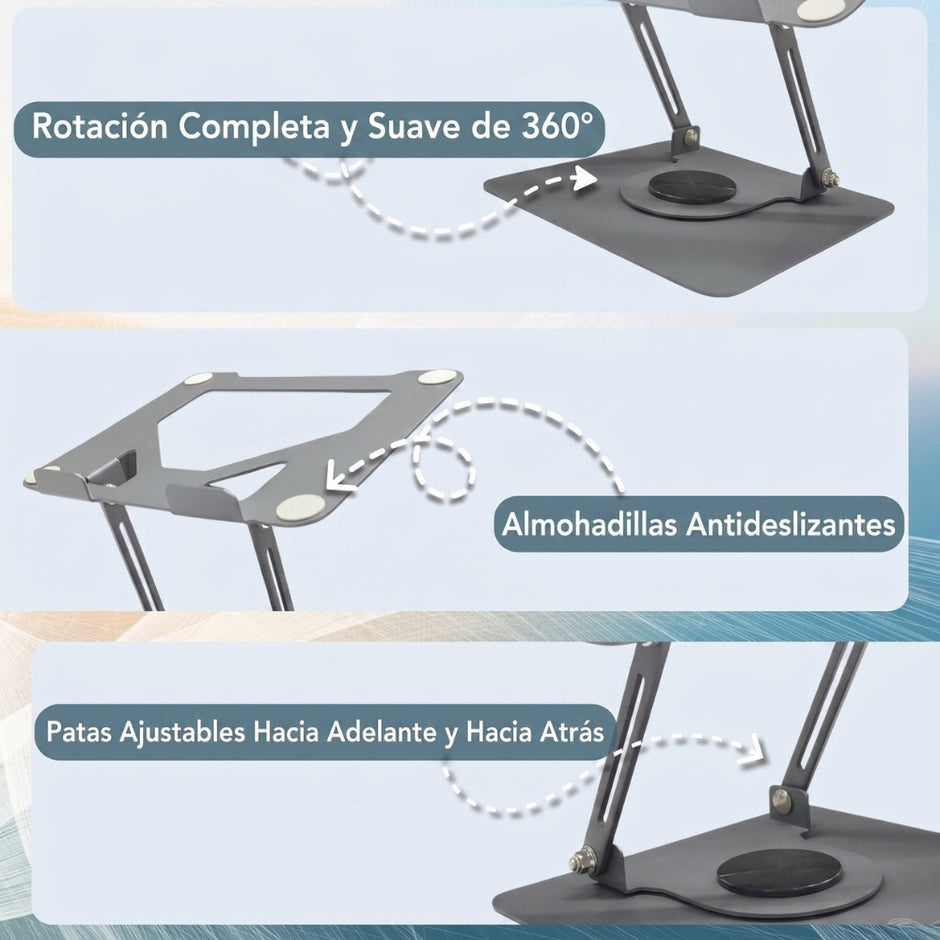 Base Portátil Plegable Metálica Unitec LS-070 Elevada con Giro 360° Superficie Antideslizante