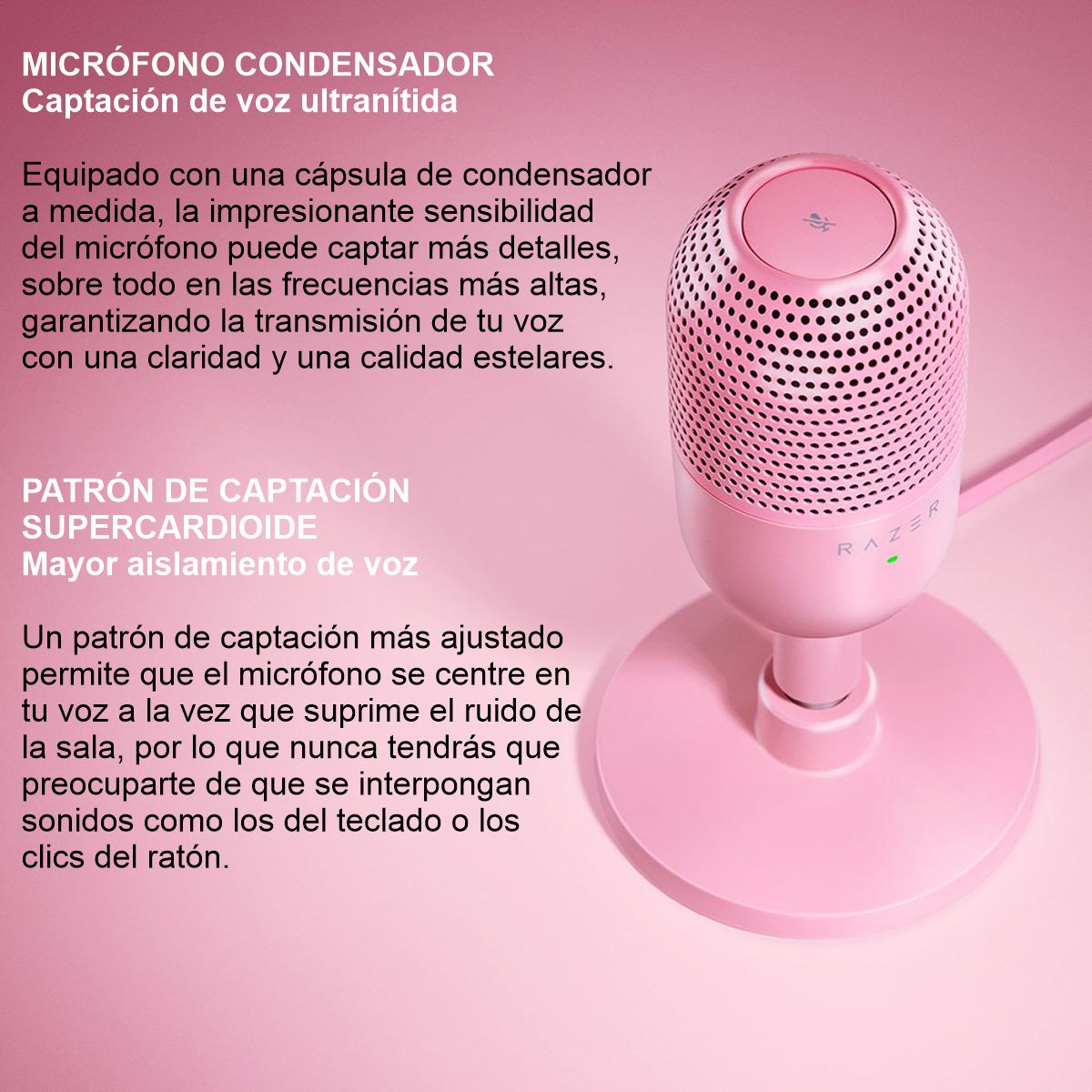 Micrófono Razer Seiren V3 Mini Condensador Supercardioide USB Ultra Compacto Rosa