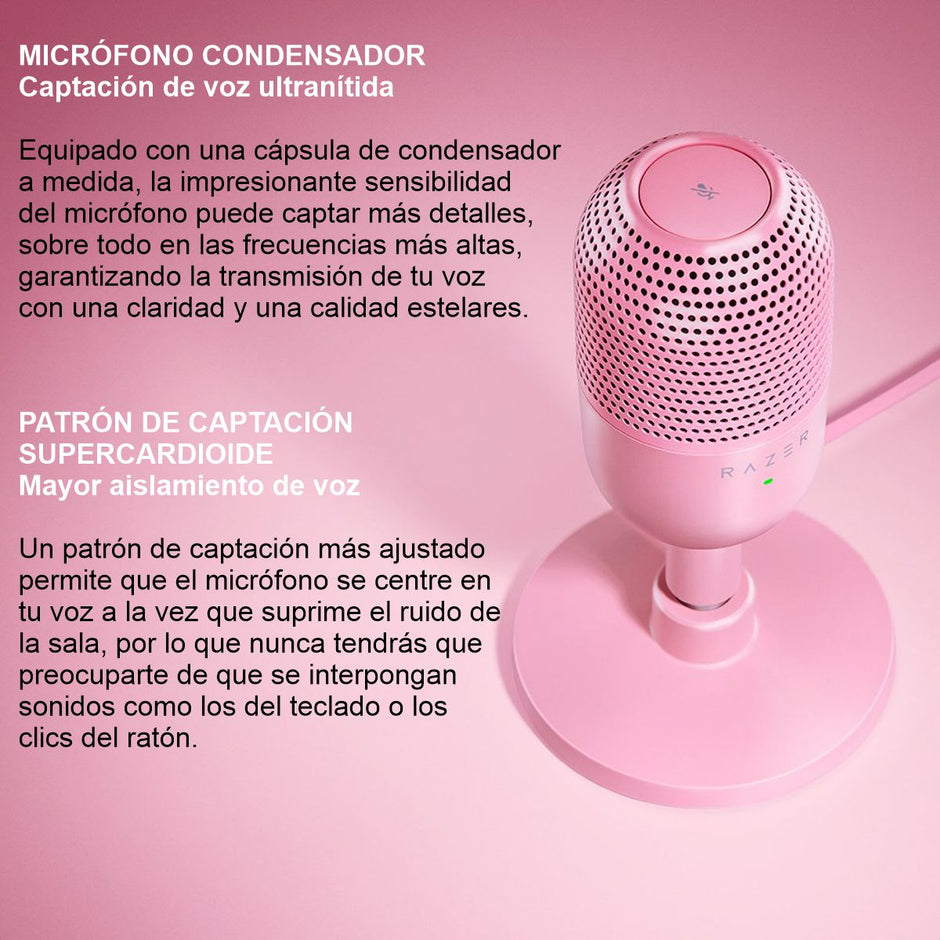 Micrófono Razer Seiren V3 Mini Condensador Supercardioide USB Ultra Compacto Rosa