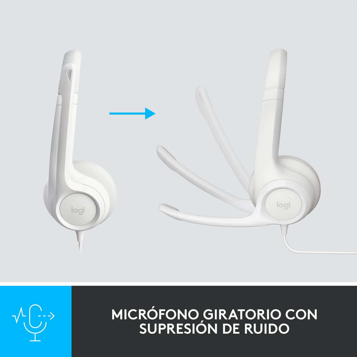 Audífonos Diadema USB Logitech H390 Micrófono Supresión de Ruido Audio Digital Control Mute - Blanco