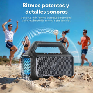 Parlante Bluetooth Soundcore Boom 2 Protección IPX7 Sonido 2.1 80W RMS Batería 24h PowerBank Luces LED