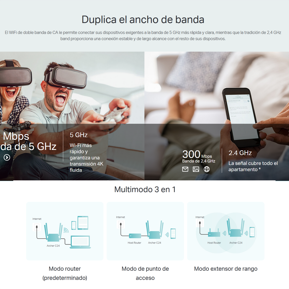 Router Inalámbrico Doble B 2.4 Ghz Y 5 Ghz Color Blanco Archer C24 Tp-link AC750