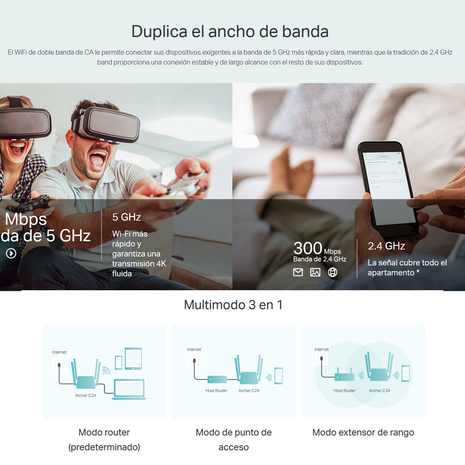 Router Inalámbrico Wi-Fi de Banda Dual AC750 TP-Link Archer C24