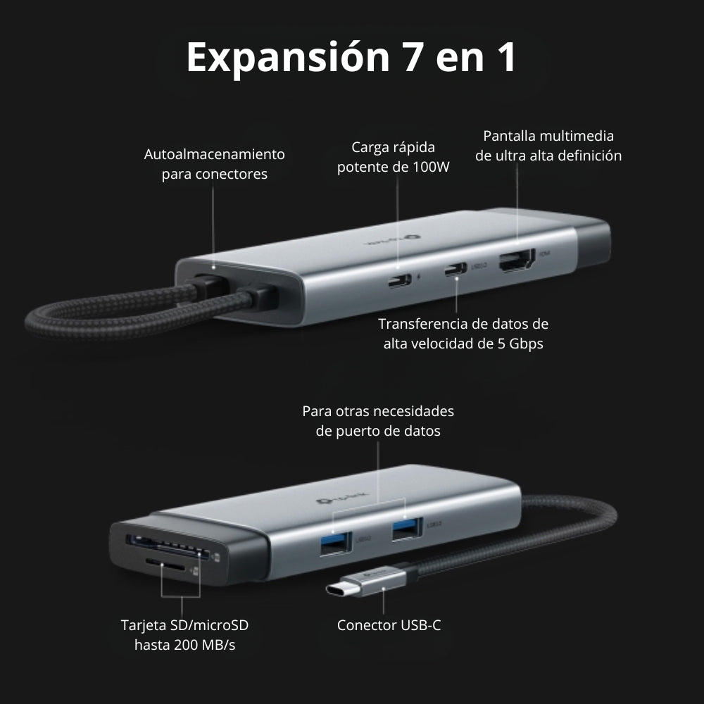 Hub USB-C 7 en 1, TP-Link UH7020C con Puerto HDMI, SD, Micro SD, USB-A, USB-C y Carga Rápida