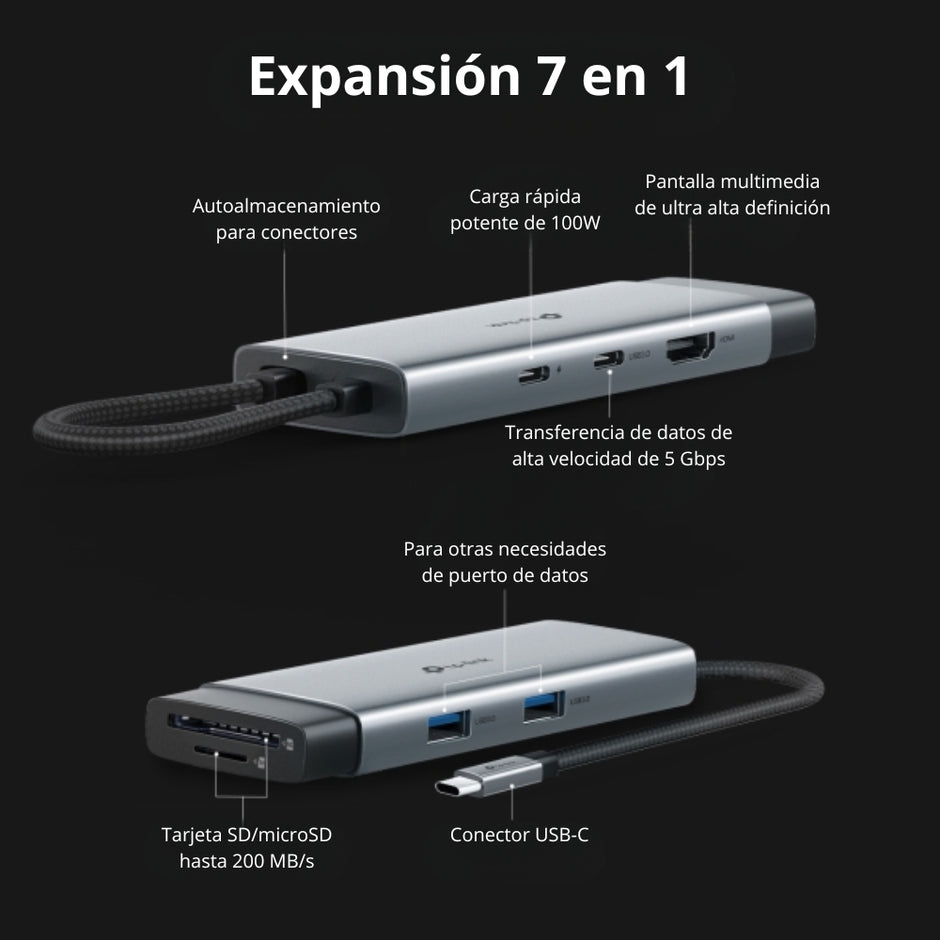 Hub USB-C 7 en 1, TP-Link UH7020C con Puerto HDMI, SD, Micro SD, USB-A, USB-C y Carga Rápida