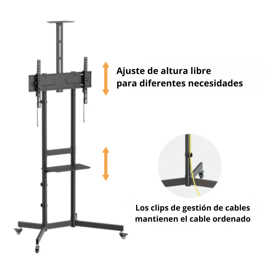 Soporte Móvil con Ruedas para TV de 37'' a 70'' TechGo SPR-6404 hasta 70kg + 2 Repisas