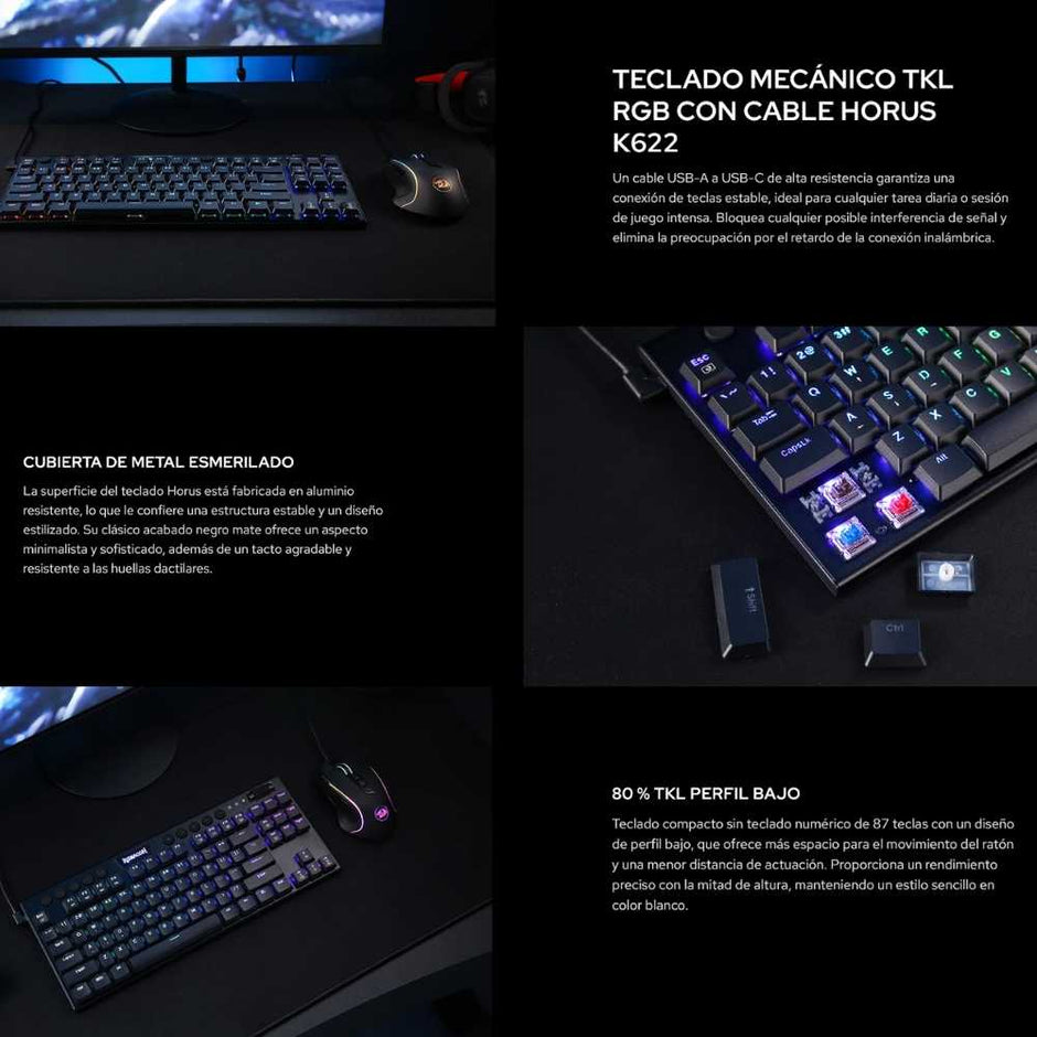 Teclado Gamer Mecanico Redragon Horus TKL Alambrico Bajo Perfil Switch Red - Negro