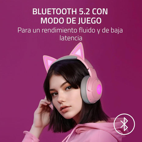 Audífonos Gamer Razer Kraken Kitty V2 BT Inalámbricos Rosa RGB Bluetooth 5.2