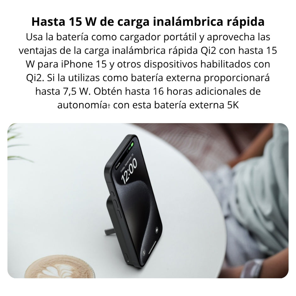 Batería Portátil Power Bank Belkin BoostCharge Pro 5000mAh MagSafe Qi2 Carga Rápida 15W y Stand - Negro