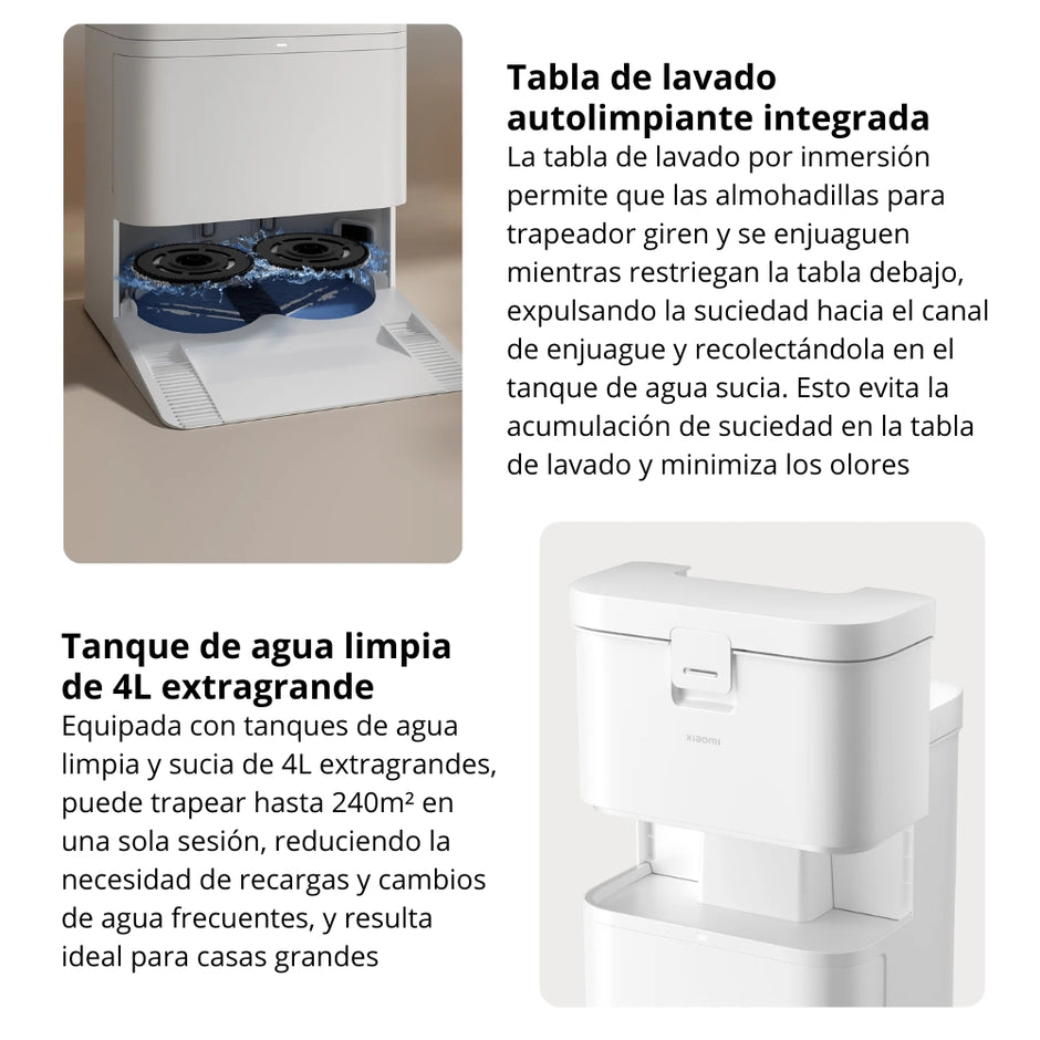 Aspiradora Robot Xiaomi H50 10000Pa Trapeado 180rpm Cepillo Lateral Anti-Enredos Base Autovaciado 5200mAh