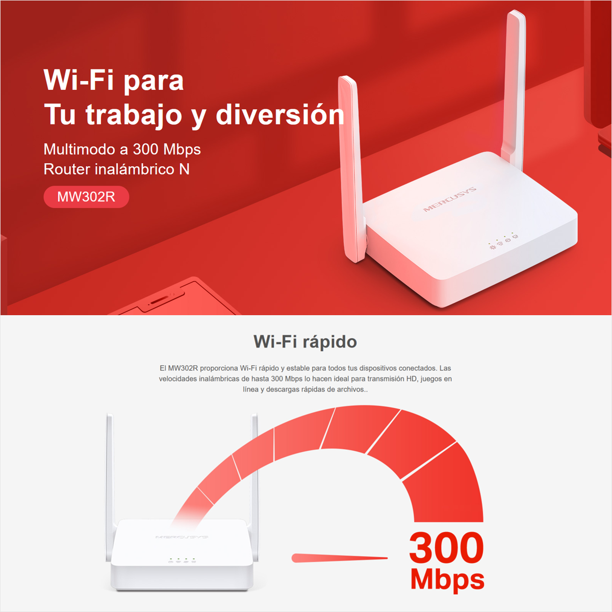 Mercusys Mw302r, Router Wifi Multi-modo Repetidor N 300mbps / 5 dBi
