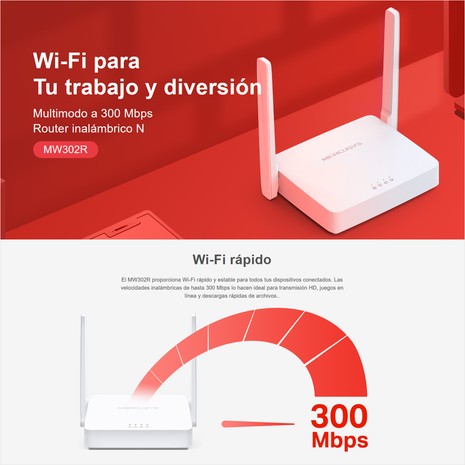Mercusys Mw302r, Router Wifi Multi-modo Repetidor N 300mbps / 5 dBi