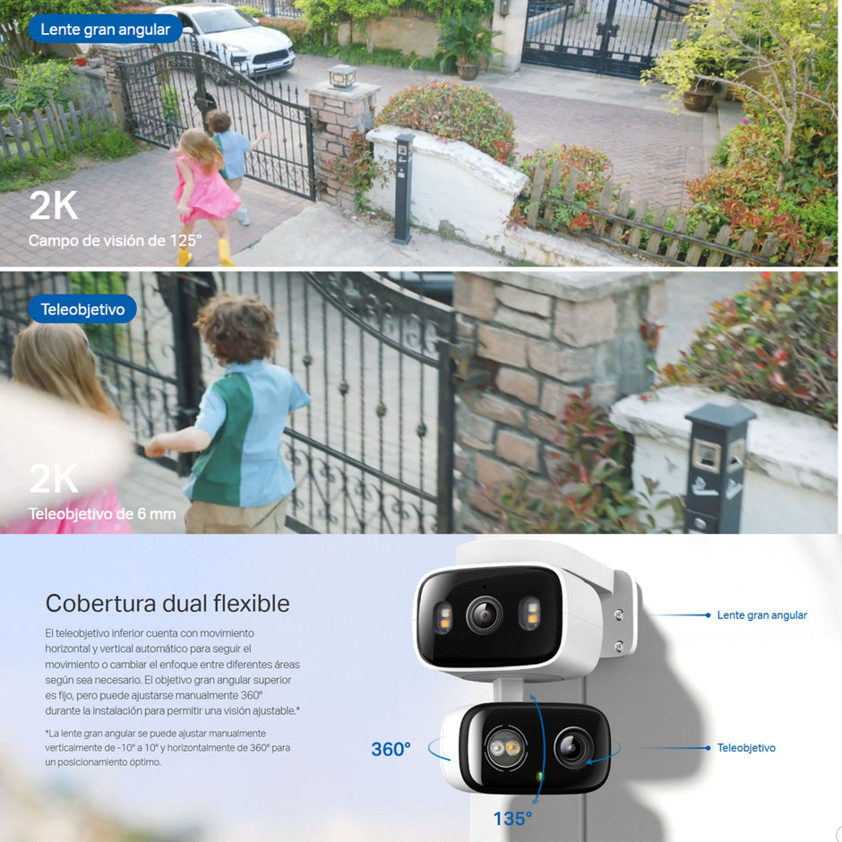 Cámara Seguridad WiFi TP-Link Tapo C246D Doble Lente 2K Exterior IP65 Visión Nocturna Color Alertas IA + Micro SD 128GB