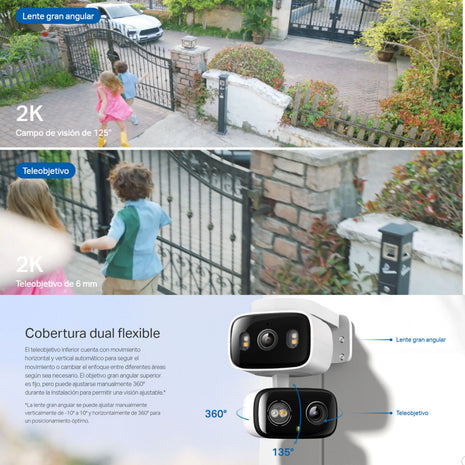 Cámara Seguridad WiFi TP-Link Tapo C246D Doble Lente 2K Exterior IP65 Visión Nocturna Color Alertas IA + Micro SD 256GB