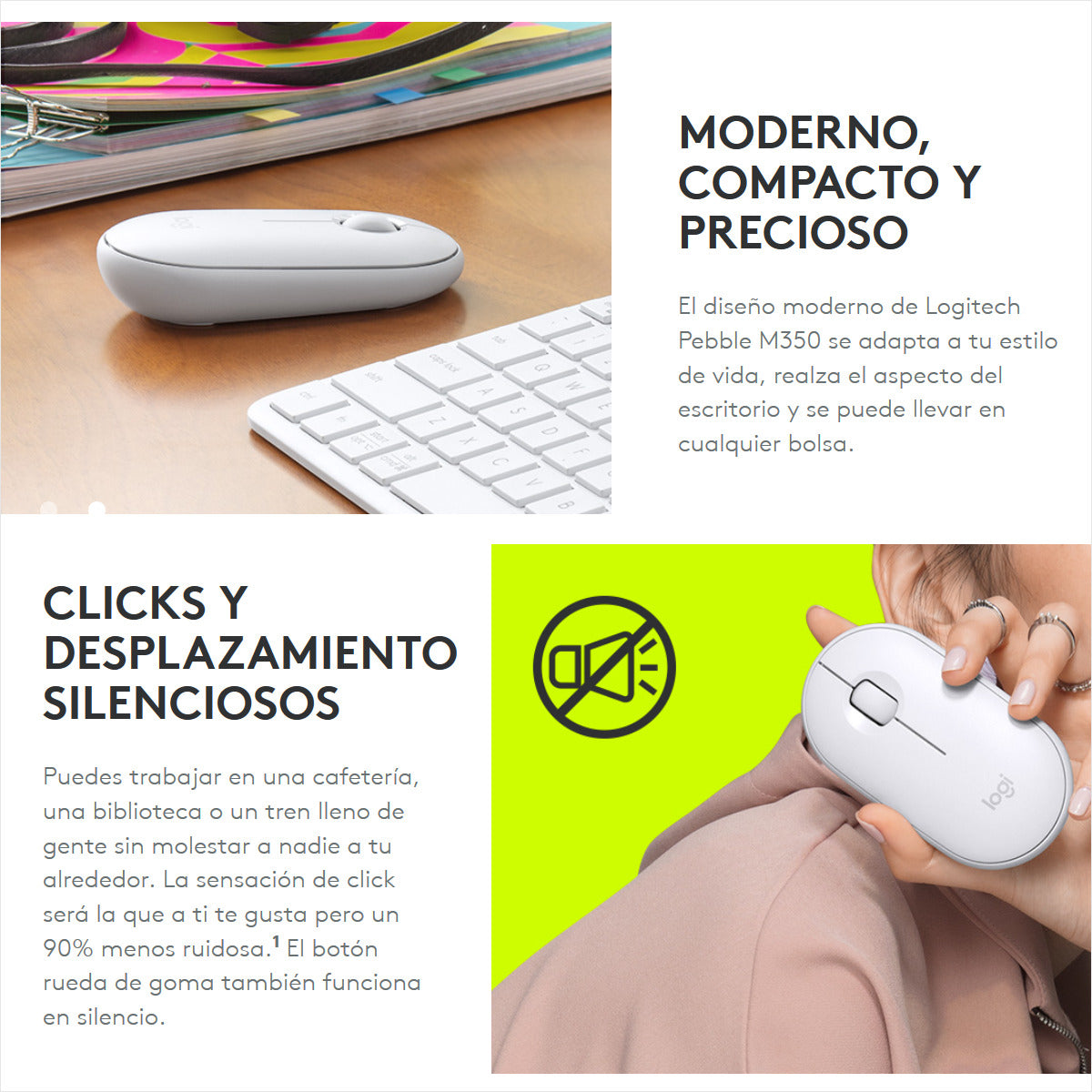 Mouse Inalámbrico Multdispositivo Bluetooth Logitech Pebble M350 - Rosa