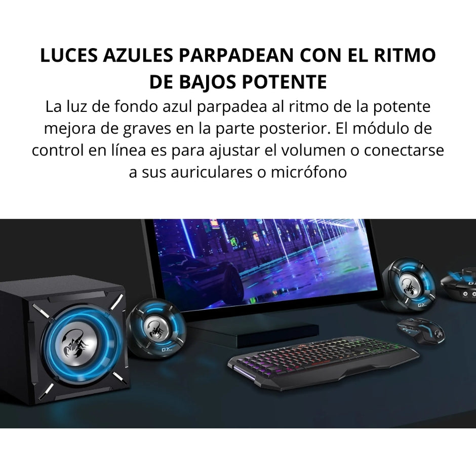 Sistema De Sonido Gamer Genius SW-G2.1 1000 26W Luz Led Azul - Negro